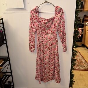 Pink Floral Dress with Slit